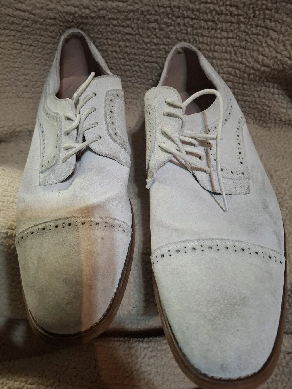 Stacy Adams Cream Suede Cap-Toe Derby Shoes